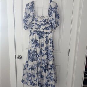 Emerson Puff Sleeve Floral Blue and White Women's Dress Abercrombie